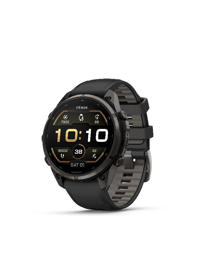 Garmin Fenix 9 Pro - 47 mm - Carbon Gray DLC Titanium with Black/Pebble Grey Silicone Band Carbon Gray DLC Titanium with Black/Pebble Gray band - Image 1