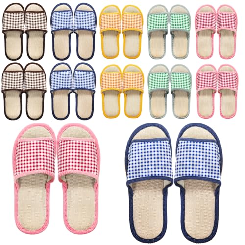 Eorbow 10 Pairs Washable House Slippers for Guests Disposable Indoor Slipper with Thick Sole Non Slip Open Toe Slipper Spa Slipper Bulk for Home Hotel Bedroom Travel Unisex Universal Size