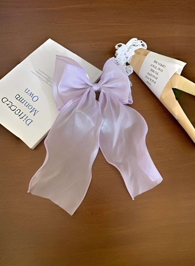 4 Pieces Gauze Cute and Beautiful Bow Hair Accessories for Women Girls Charming color Blue Pink Apricot and Purple - Image 3