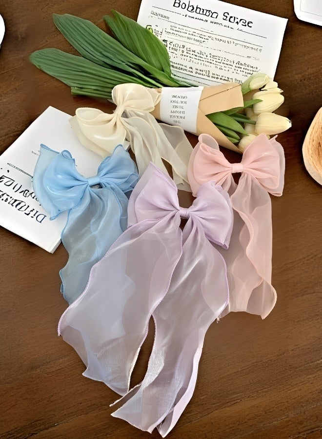 4 Pieces Gauze Cute and Beautiful Bow Hair Accessories for Women Girls Charming color Blue Pink Apricot and Purple - Image 1