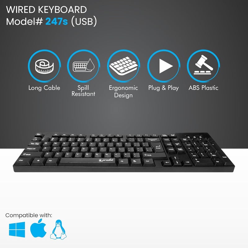 ProDot 5-in-1 Wired Combo Pack | 247s Wired Keyboard + Palm Optical Mouse with Adjustable DPI + 4 in1 Port USB Hub + USB Type-A to Type-C OTG + Anti-Slip Mouse Pad | for Laptop/Desktop - Image 3