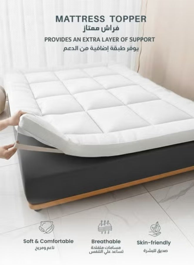 ريست REST Mattress Topper- Super Soft 100x200x8cm White 900GSM Fluffy Hotel Bed Mattress Lightweight Comfortable Breathable Thick Mattress Pad With Elastic Bands - Image 2