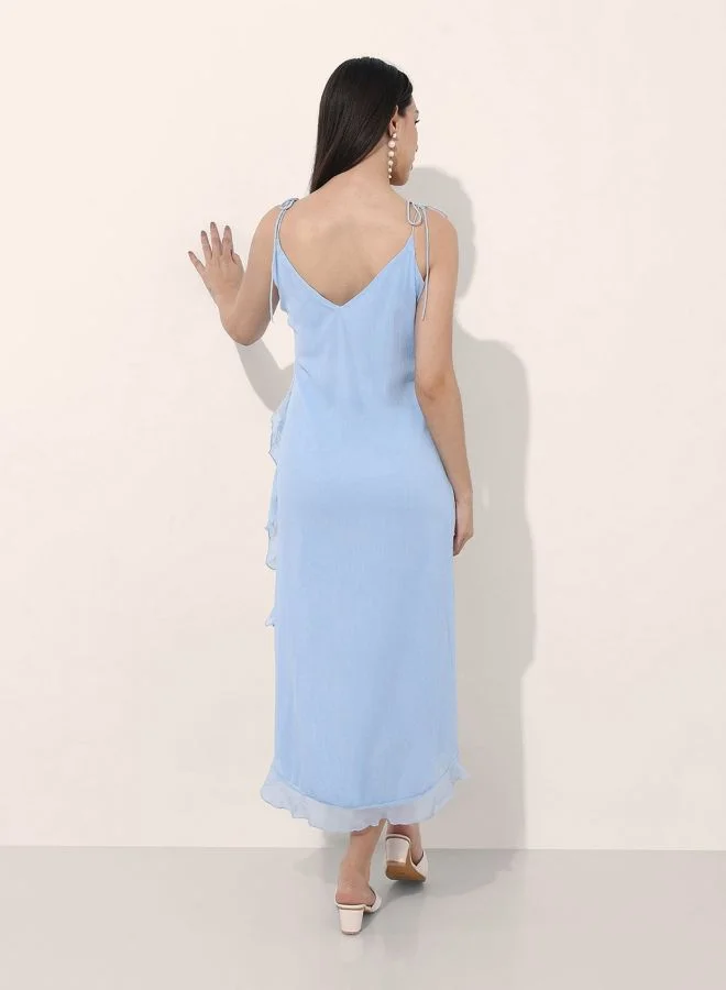 Freehand  Women Fit and Flared Solid V-Neck Sleeveless Asymmetric Dress for Women | Best Price UAE