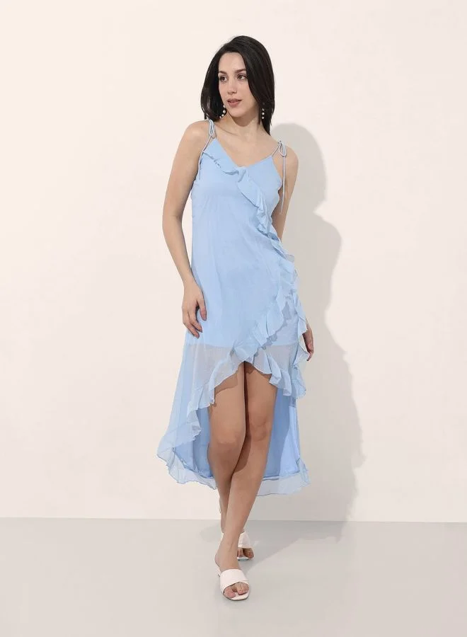 Freehand  Women Fit and Flared Solid V-Neck Sleeveless Asymmetric Dress for Women | Best Price UAE