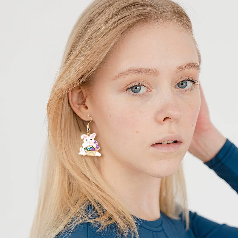 BSJELL Easter Earrings for Women Enamel Colorful Bunny Egg Drop Dangle Earrings Cute Stylish Spring Earrings (9pcs easter dangle) - Image 2