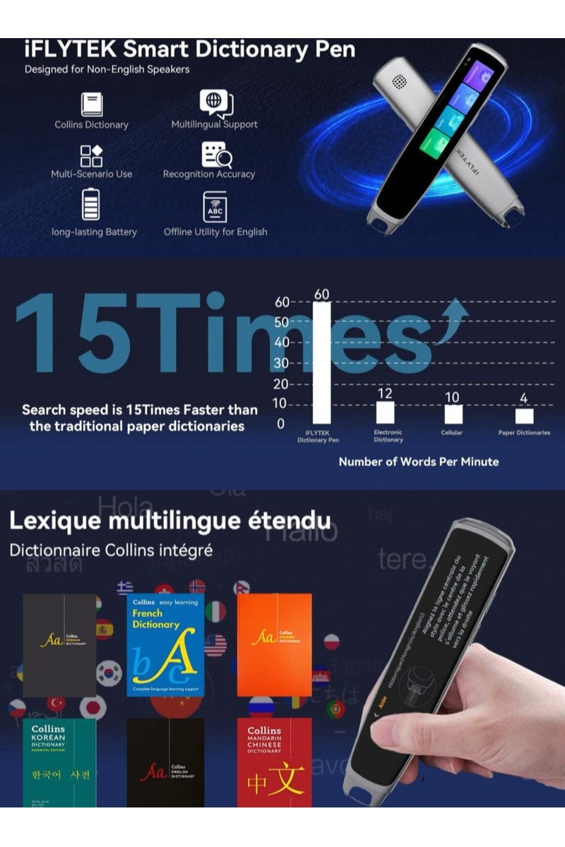 iFLYTEK Scanning Translation Pen, Smart Dictionary Pen with Built-in Collins Dictionary, Support Multilingual Translation & Pronunciation Guide, Suitable for Language Learning - Image 4