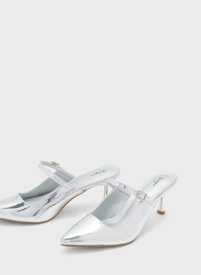 Ginger Metallic Asymetric Strap Slip On Sandal