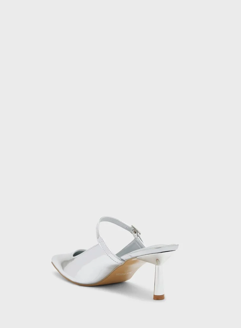 Ginger Metallic Asymetric Strap Slip On Sandal