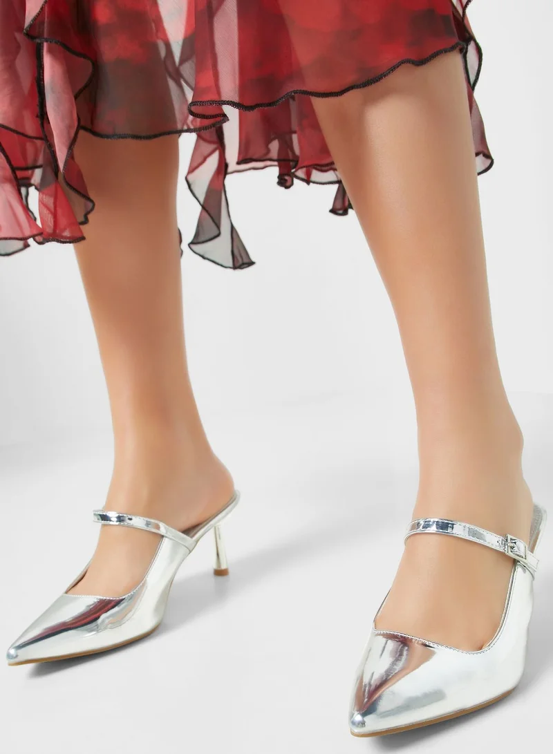 Ginger Metallic Asymetric Strap Slip On Sandal