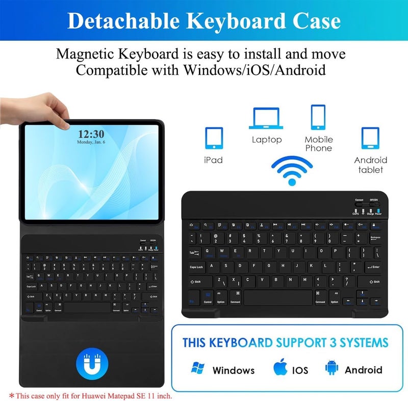 آرترابيت 【عربي إنجليزي】 غطاء لوحة المفاتيح لـ Honor Pad X8b 11 بوصة 2026 / Pad X8a 11 بوصة 2024، مع ماوس بلوتوث لاسلكي، غطاء لوحة مفاتيح مغناطيسي قابل للفصل، لوحة مفاتيح بلوتوث قابلة للشحن، تعديل 3 زوايا - Image 2