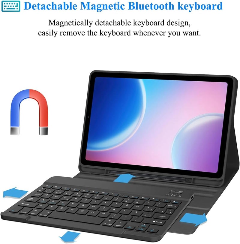 آرترابيت 【عربي إنجليزي】 غطاء لوحة المفاتيح لـ Honor Pad X8b 11 بوصة 2026 / Pad X8a 11 بوصة 2024، مع ماوس بلوتوث لاسلكي، غطاء لوحة مفاتيح مغناطيسي قابل للفصل، لوحة مفاتيح بلوتوث قابلة للشحن، تعديل 3 زوايا - Image 5