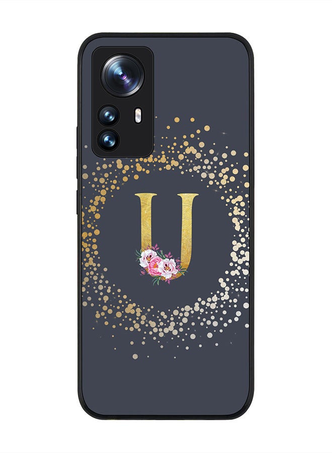 Stylizedd Rugged Black edge case for Xiaomi 12 / Xiaomi 12X Slim fit Soft Case Flexible Rubber Edges TPU Gel Thin Cover - Custom Monogram Initial Letter Floral Pattern Alphabet - U (Grey) - Image 1