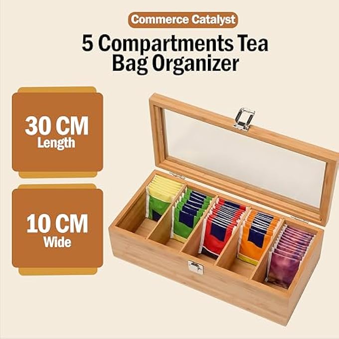 rayihni Tea Bag Organizer  Tea Storage Chest Case Wooden Tea Bag  Storage Box With Transparent Lid For Any Restaurant Office Home  Wooden Color - Image 3