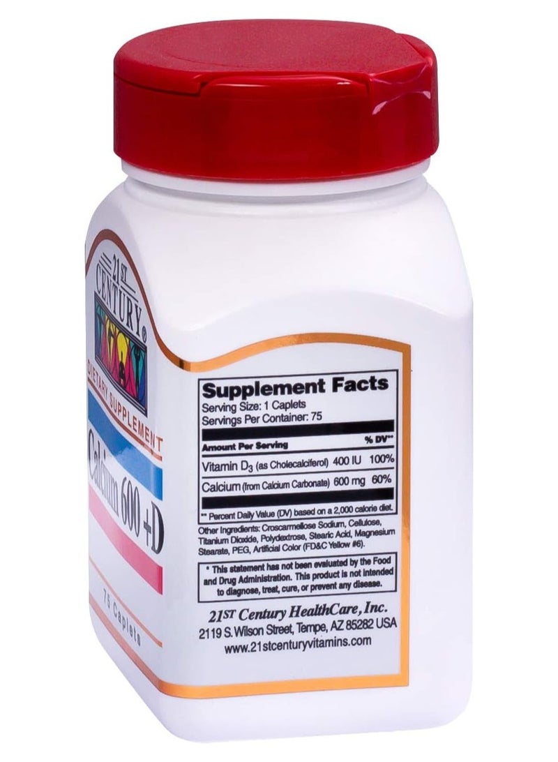 21st Century Calcium 600 Plus Vitamin D - 75 Caplets - Image 2