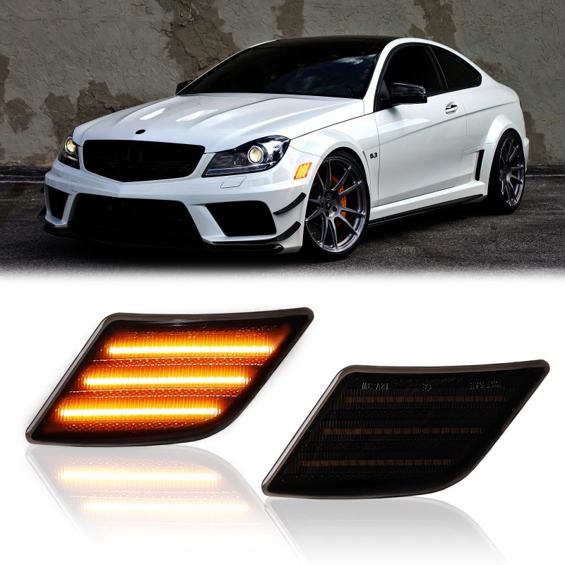 DERMOKA LED Side Marker Lights for 20082011 MercedesBenz PreLCI W204 C250 C300 C350 20082013 C63 AMG 20052007 SL66 AMG Smoked Len 2PCS Amber