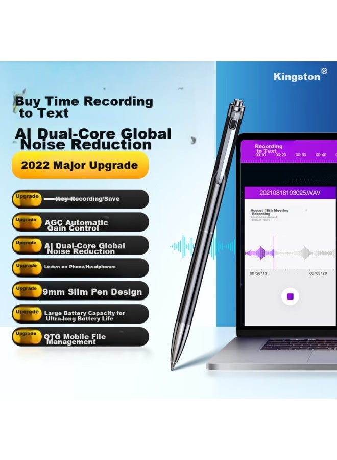 Yescool Voice Recorder A9 Upgraded Version, 128Gb, Edge-Writing And Recording, Ultra-Thin Portable Recording Device, Large Capacity, Long Standby Time, Voice-To Learning And Interview Tool - Image 5