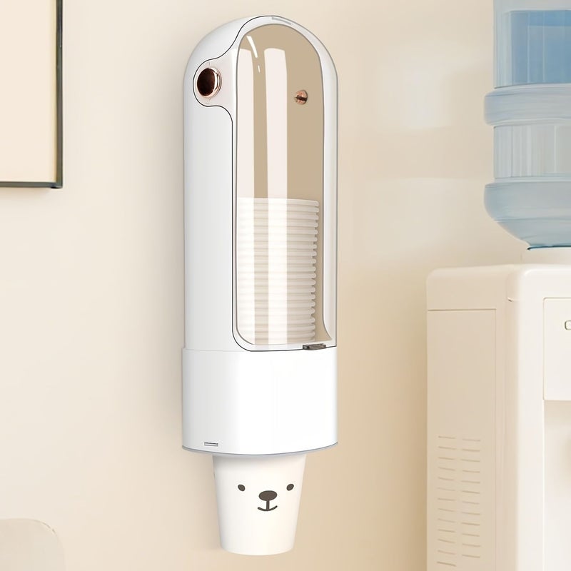 White Double Cup Dispenser 5-7oz Paper Plastic Pull Out Wall Mount Transparent Window - Image 1