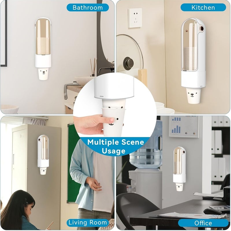 White Double Cup Dispenser 5-7oz Paper Plastic Pull Out Wall Mount Transparent Window - Image 4