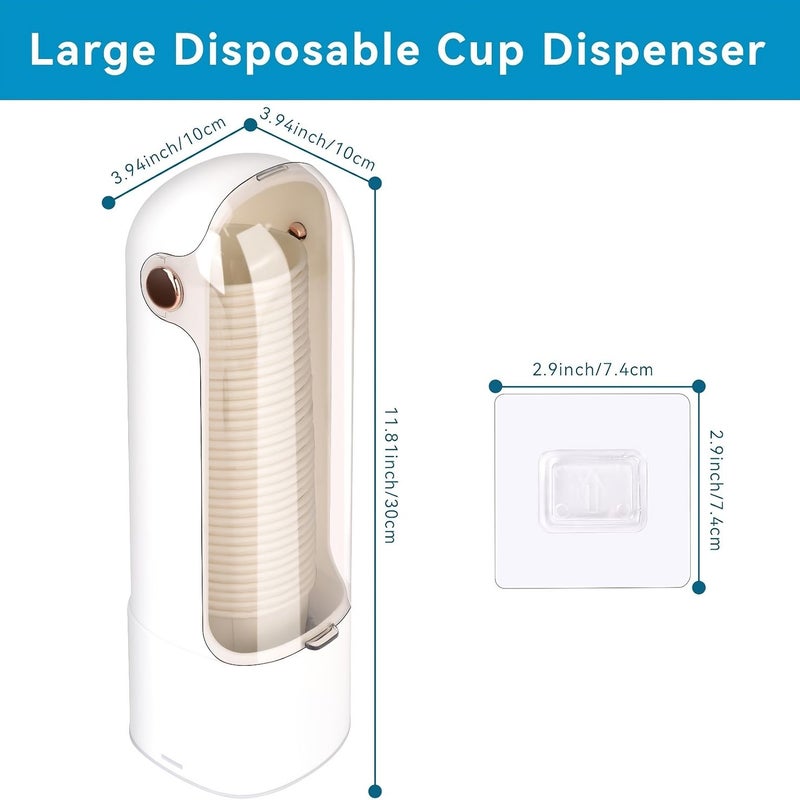 White Double Cup Dispenser 5-7oz Paper Plastic Pull Out Wall Mount Transparent Window - Image 3