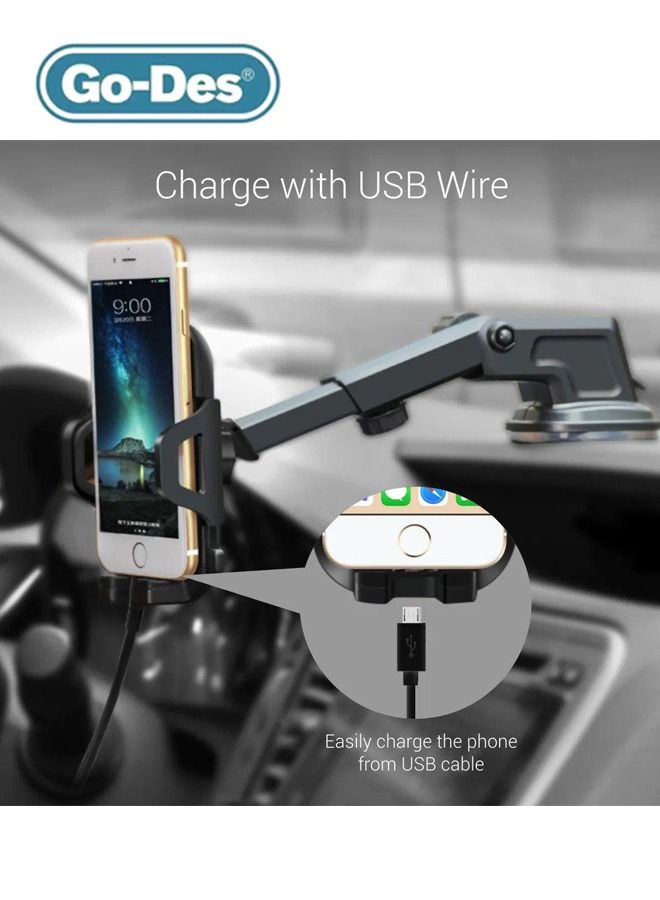 جو-ديز حامل السيارة العالمي Go-Des 360 درجة 2 في 1 GD-HD693 - أسود - Image 3