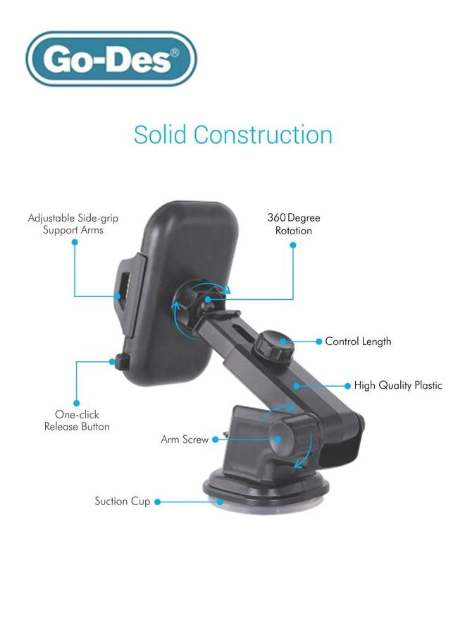 جو-ديز حامل السيارة العالمي Go-Des 360 درجة 2 في 1 GD-HD693 - أسود - Image 4