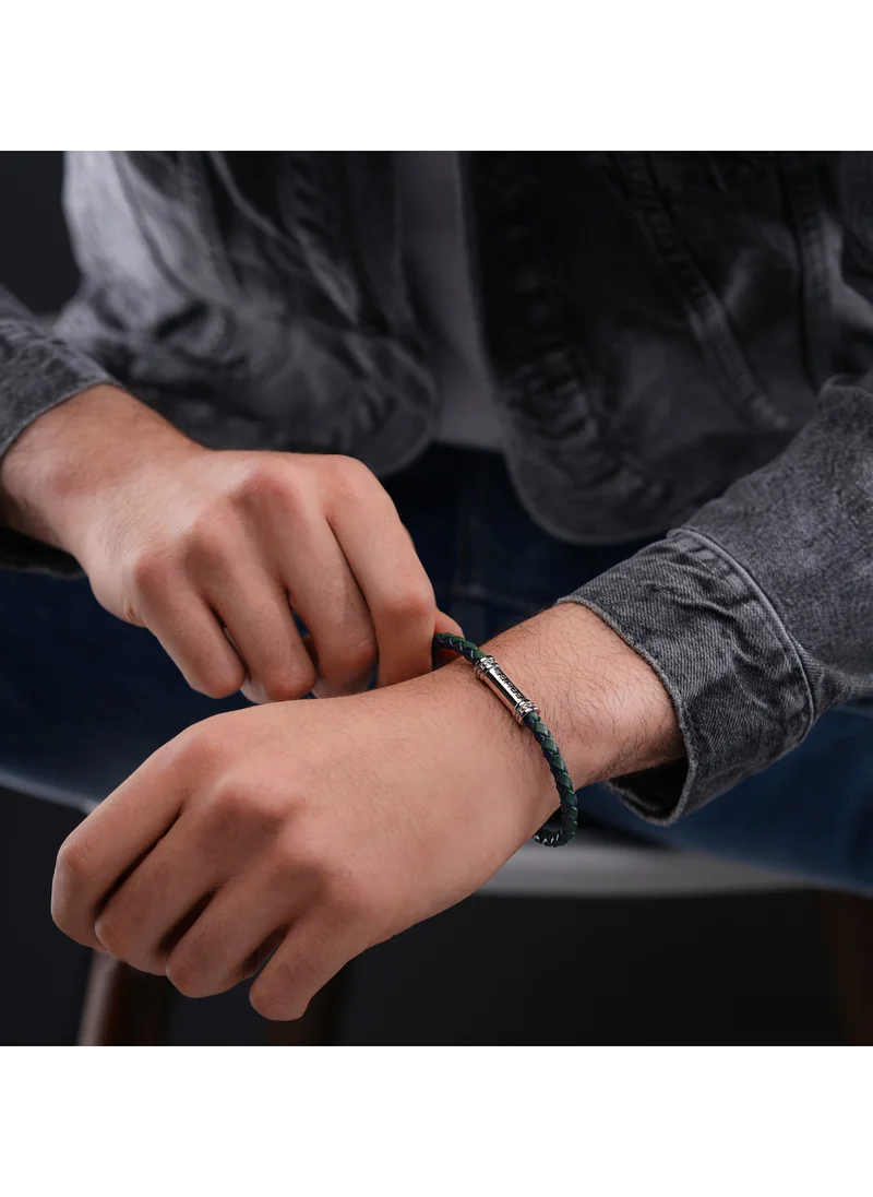 بوليس Barrell Blue/Green Leather Stainless Steel Gents Bracelet