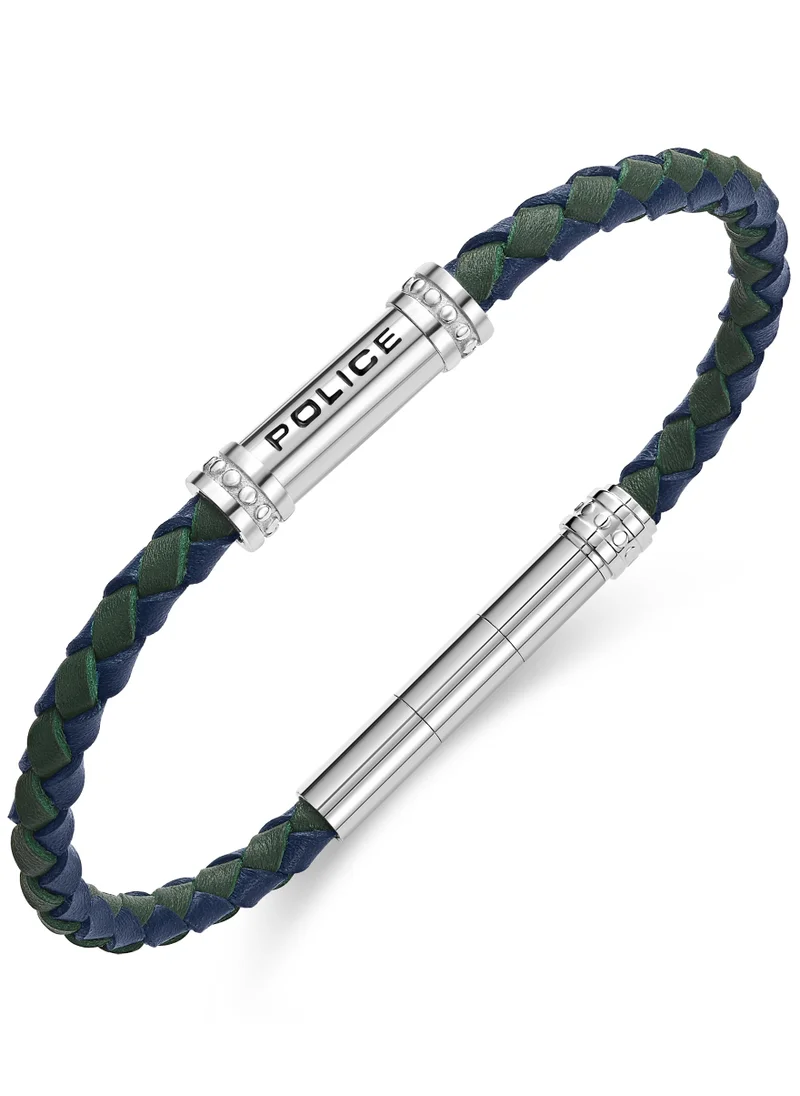 بوليس Police Barrell Blue/Green Leather Stainless Steel Gents Bracelet