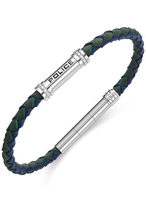 Barrell Blue/Green Leather Stainless Steel Gents Bracelet