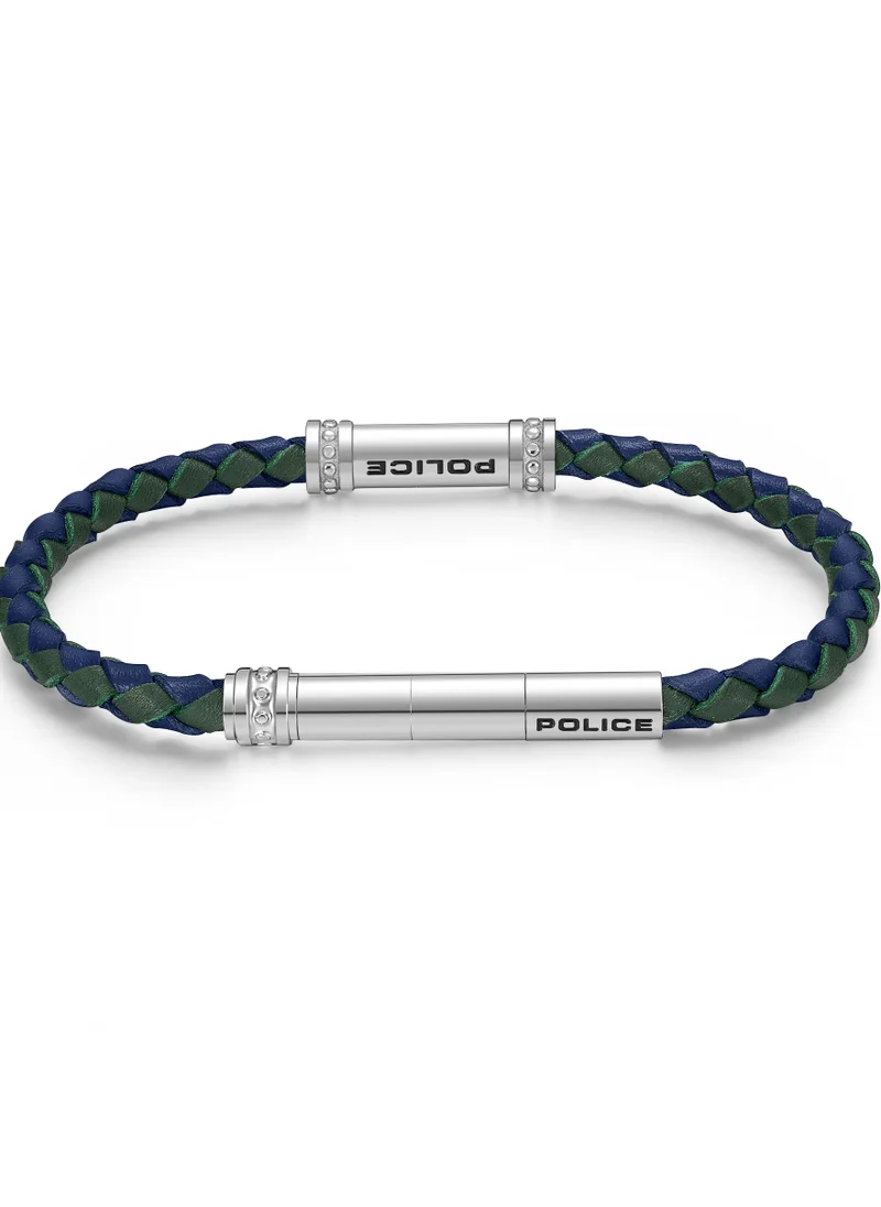 بوليس Police Barrell Blue/Green Leather Stainless Steel Gents Bracelet