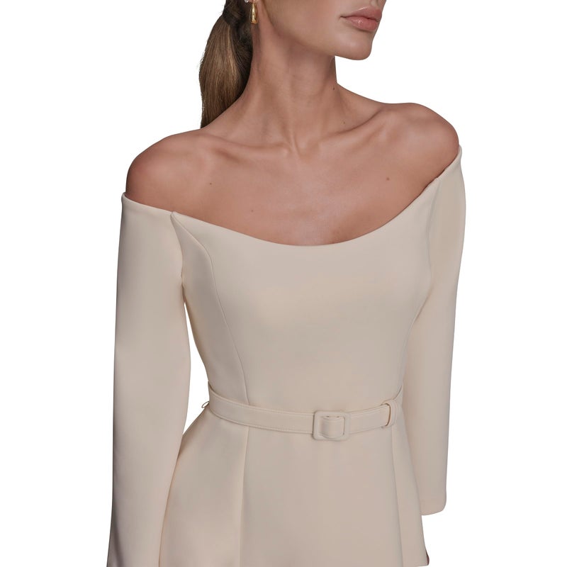 BCBG Women's Off The Shoulder Long Sleeve, Ecru,0 - Image 2