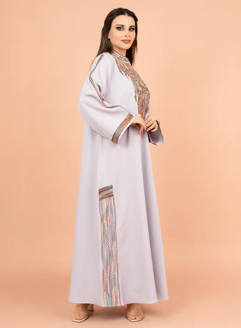 IKKXA Solid Embroidered Jalabiya IK4003 Violet
