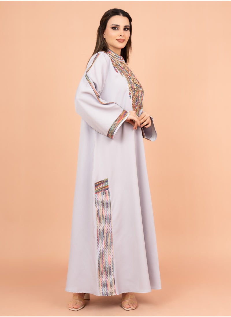IKKXA Solid Embroidered Jalabiya IK4003 Violet  - Image 3