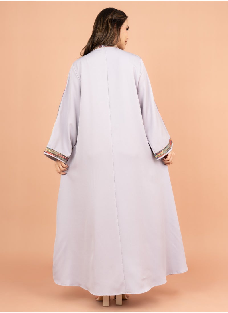 IKKXA Solid Embroidered Jalabiya IK4003 Violet  - Image 4
