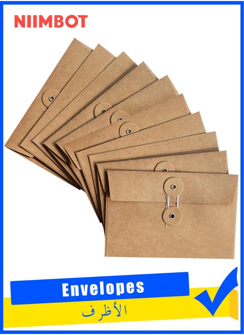 10 Pieces Kraft Paper Envelopes with Button and String Closure Vintage Pockets for Mail, Postcards, Bills, Invitations Brown, 6.7x4.5 Inch