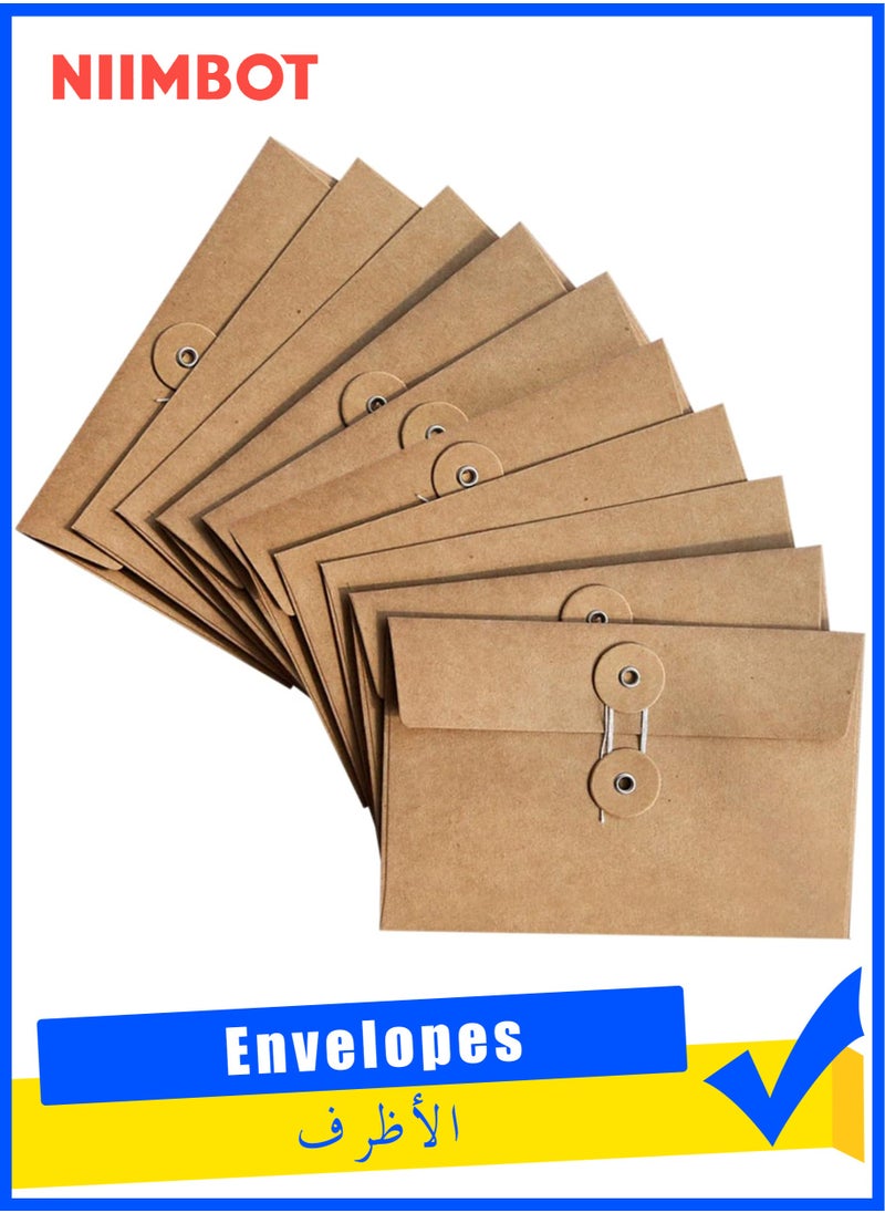 10 Pieces Kraft Paper Envelopes with Button and String Closure Vintage Pockets for Mail, Postcards, Bills, Invitations Brown, 6.7x4.5 Inch