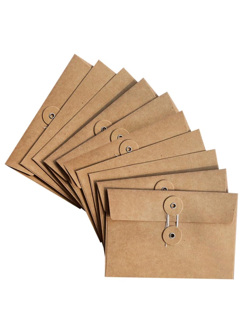 10 Pieces Kraft Paper Envelopes with Button and String Closure Vintage Pockets for Mail, Postcards, Bills, Invitations Brown, 6.7x4.5 Inch