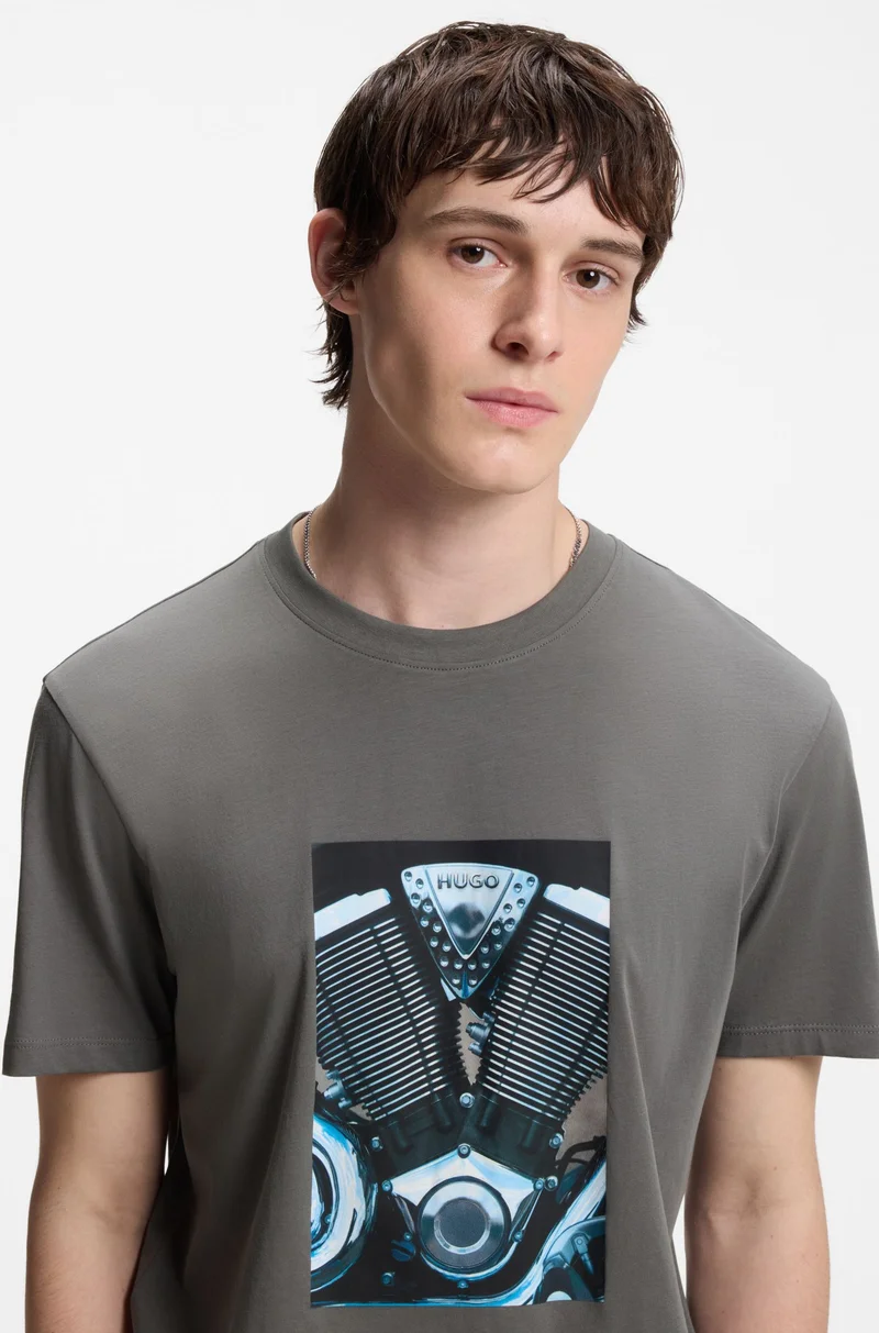 هوجو Cotton-jersey T-shirt with biker-inspired artwork