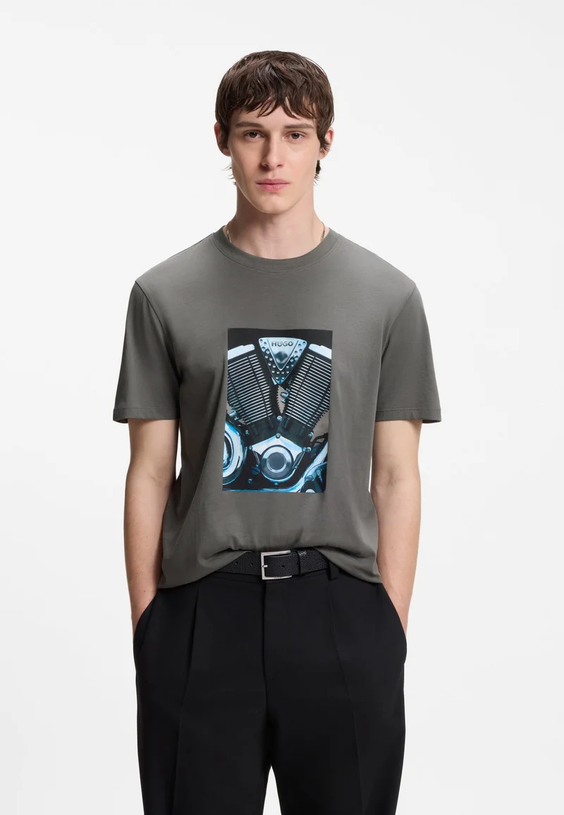 HUGO Cotton-jersey T-shirt with biker-inspired artwork