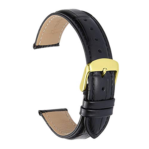 iStrap Leather Watch band Alligator Grain Calfskin Replacement Strap Stainless Steel Buckle Bracelet for Men Women-18mm 19mm 20mm 21mm 22mm 24mm-Black Brown - Image 2