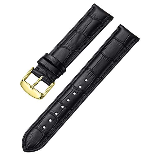 iStrap Leather Watch band Alligator Grain Calfskin Replacement Strap Stainless Steel Buckle Bracelet for Men Women-18mm 19mm 20mm 21mm 22mm 24mm-Black Brown - Image 1