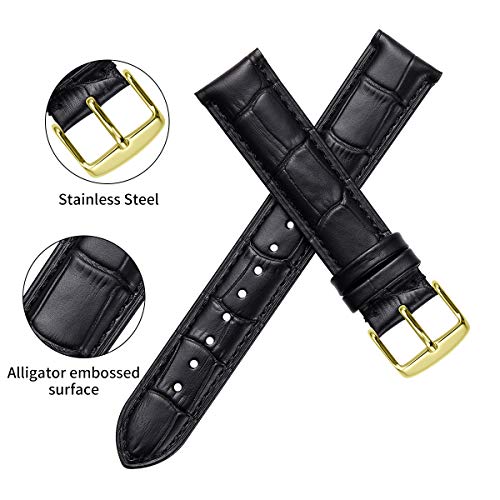 iStrap Leather Watch band Alligator Grain Calfskin Replacement Strap Stainless Steel Buckle Bracelet for Men Women-18mm 19mm 20mm 21mm 22mm 24mm-Black Brown - Image 4