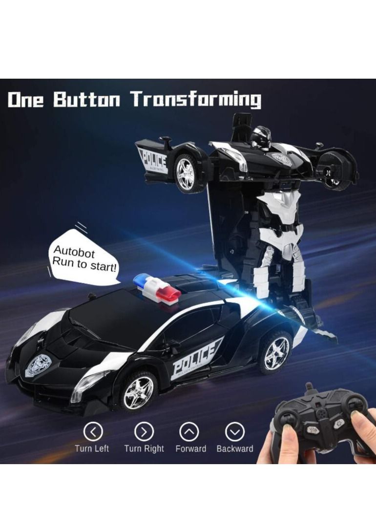 MIXDE Remote Control Car - Transform Car Robot, One Button Deformation to Robot with Flashing Light, 2.4Ghz 1:18 Scale Transforming Police Car Kids Toys with 360 Degree Rotating Drifting, Boys Toys Gift - Image 2