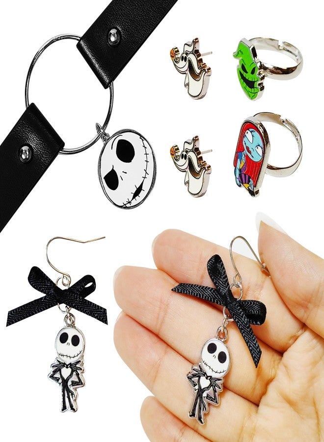 LUV HER The Nightmare Before Christmas themed 2-Piece Adjustable Ring Set, A Pair of Stud and Fishhook Drop Earrings, and A Choker for Girls - Fitting & Stylish Gifts and Accessories - Ages 4+ - Image 4