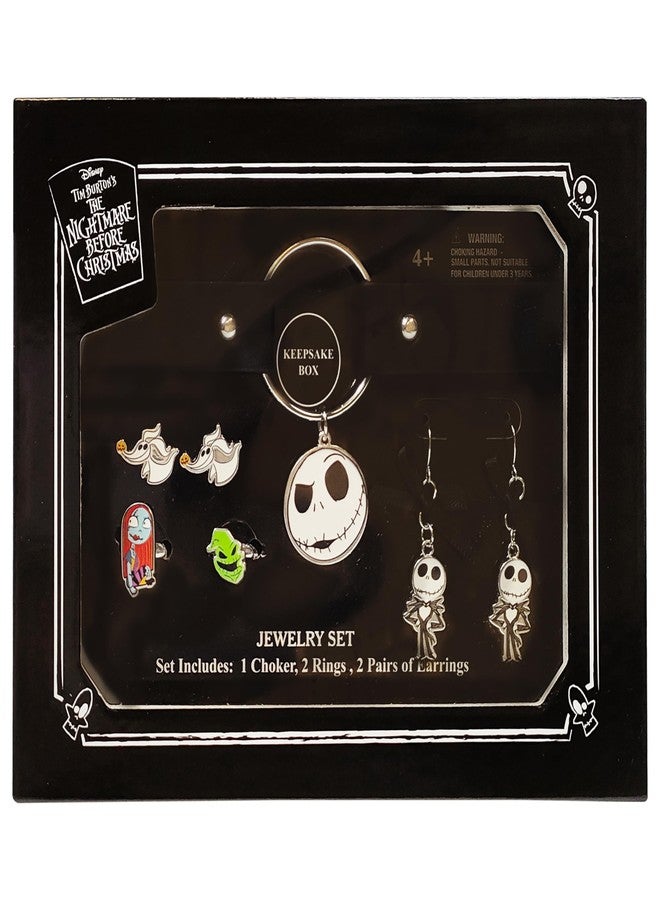 LUV HER The Nightmare Before Christmas themed 2-Piece Adjustable Ring Set, A Pair of Stud and Fishhook Drop Earrings, and A Choker for Girls - Fitting & Stylish Gifts and Accessories - Ages 4+ - Image 1