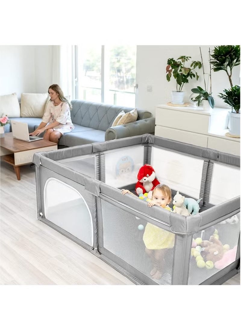 Gonice Baby Playpen 120x120cm Extra Large Playpen for Babies Kids Safe Play Center for Babies with Breathable Mesh and Zipper Door and Toddlers Gives Mommy a Break Grey  - Image 4