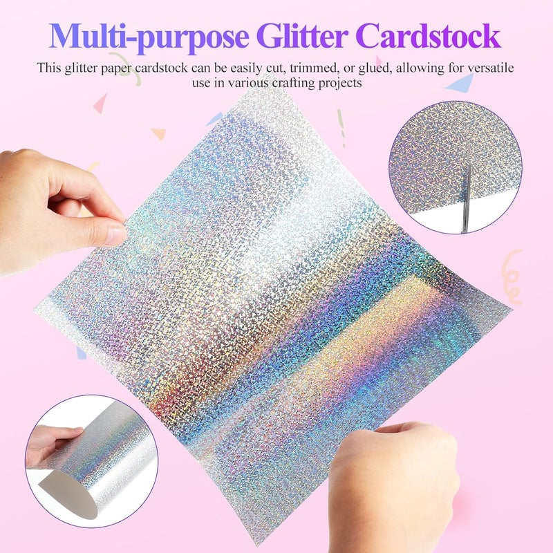 Artibetter 10 Sheets Holographic Glitter Paper Cardstock A4 Size Colorful Craft Paper for Scrapbooking DIY Origami and Card Making Projects - Image 3