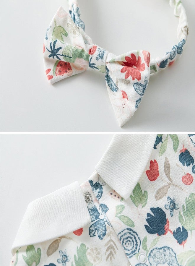 PureBorn فستان بنات بيوربورن بأكمام طويلة من القطن مع بنطلون قصير وطرحة مزخرفة بالزهور باللون الأخضر 3-6 أشهر - Image 4