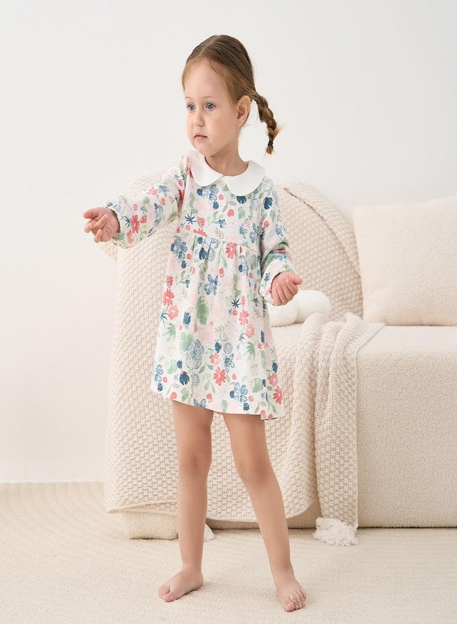 PureBorn فستان بنات بيوربورن بأكمام طويلة من القطن مع بنطلون قصير وطرحة مزخرفة بالزهور باللون الأخضر 3-6 أشهر - Image 2