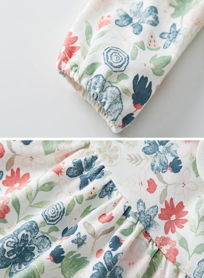 PureBorn فستان بنات بيوربورن بأكمام طويلة من القطن مع بنطلون قصير وطرحة مزخرفة بالزهور باللون الأخضر 3-6 أشهر - Image 5