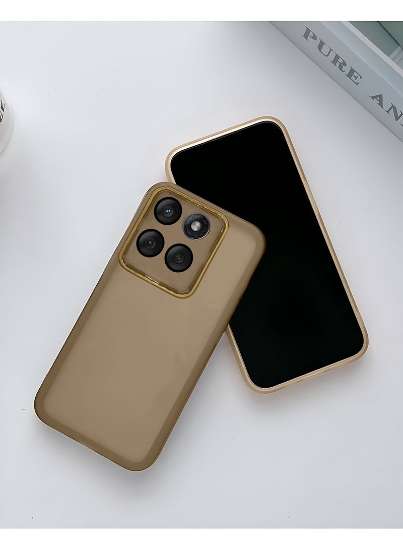 Motorola Edge 60 / Motorola Edge 60 Fusion 5G 2025 Soft Transparent TPU Camera Protection Silicone Ultra Thin Phone Stylish Electroplated Camera Border Back Case Cover - Brown